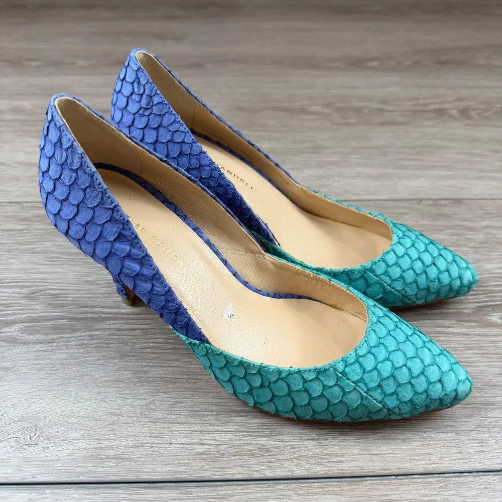 Loeffler Randall Women Pump Fish Scale Snakeskin Blue Green Size 8 B